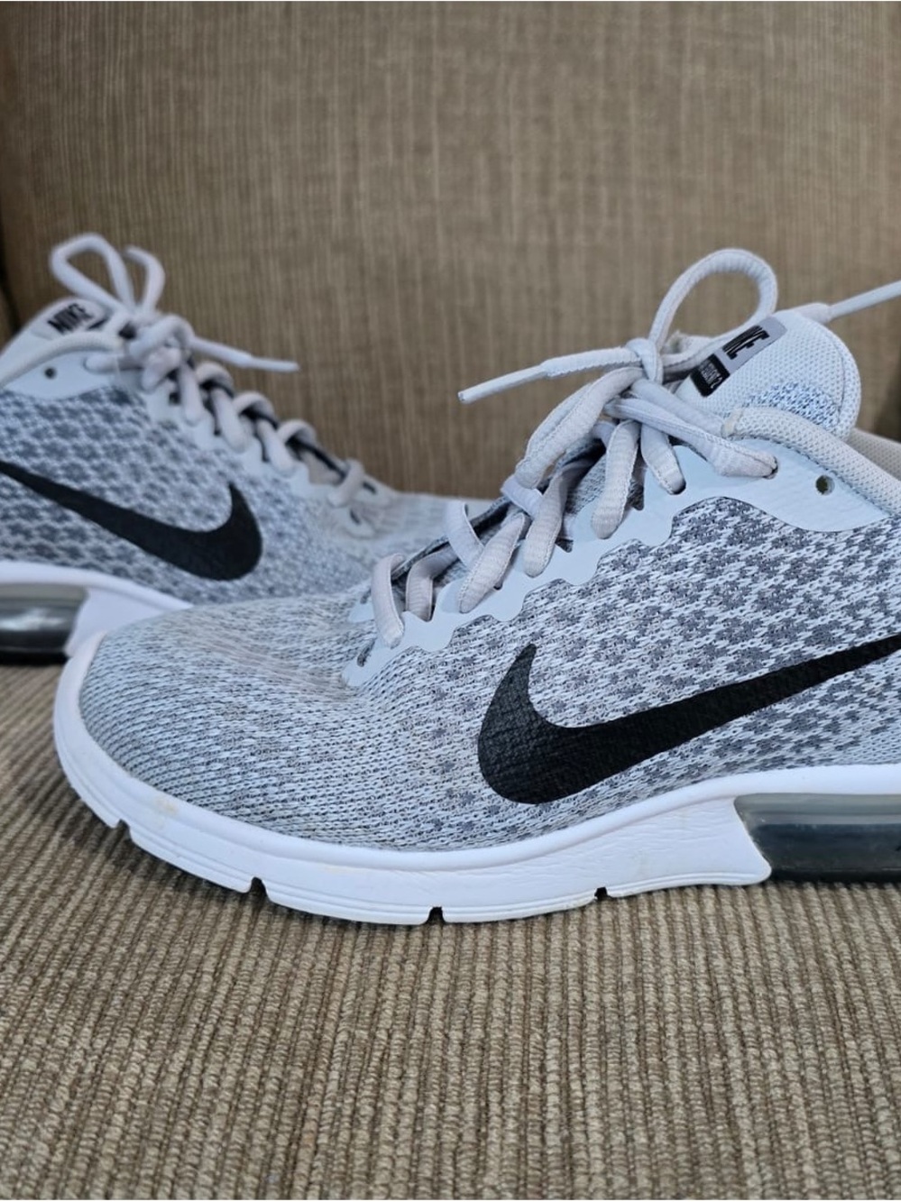 Nike Light Gray and Black Knit Running Sneakers